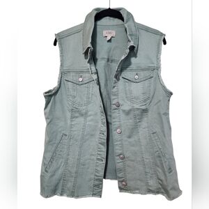LOGO by Lori Goldstein Sage Green Denim Vest with Fray Details Size 10